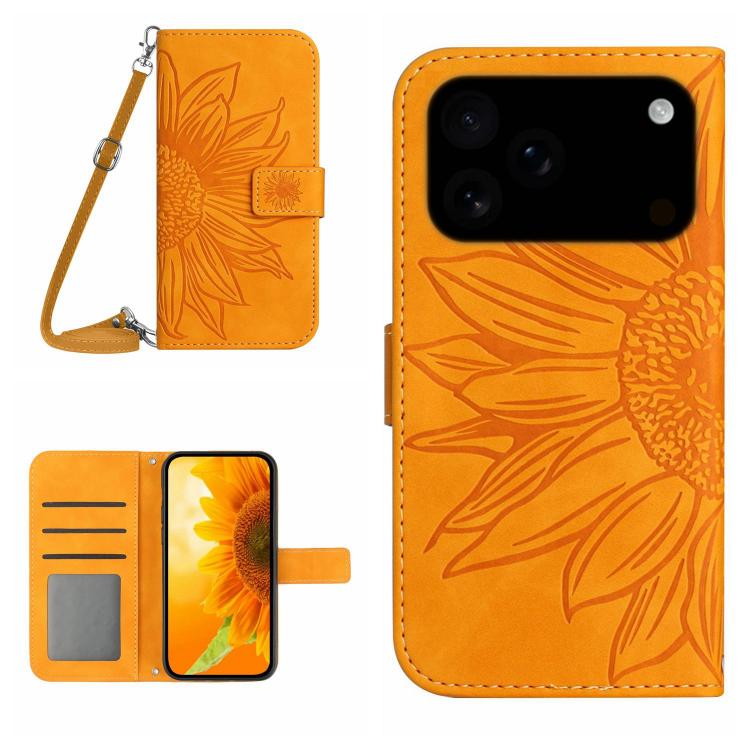 Skin Feel Sun Flower Embossed Flip Leather Phone Case with Lanyard, For iPhone 17 Pro, For iPhone 17
