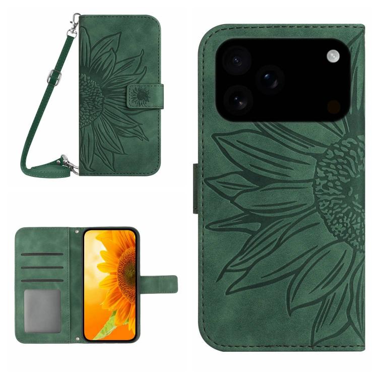 Skin Feel Sun Flower Embossed Flip Leather Phone Case with Lanyard, For iPhone 17 Pro, For iPhone 17