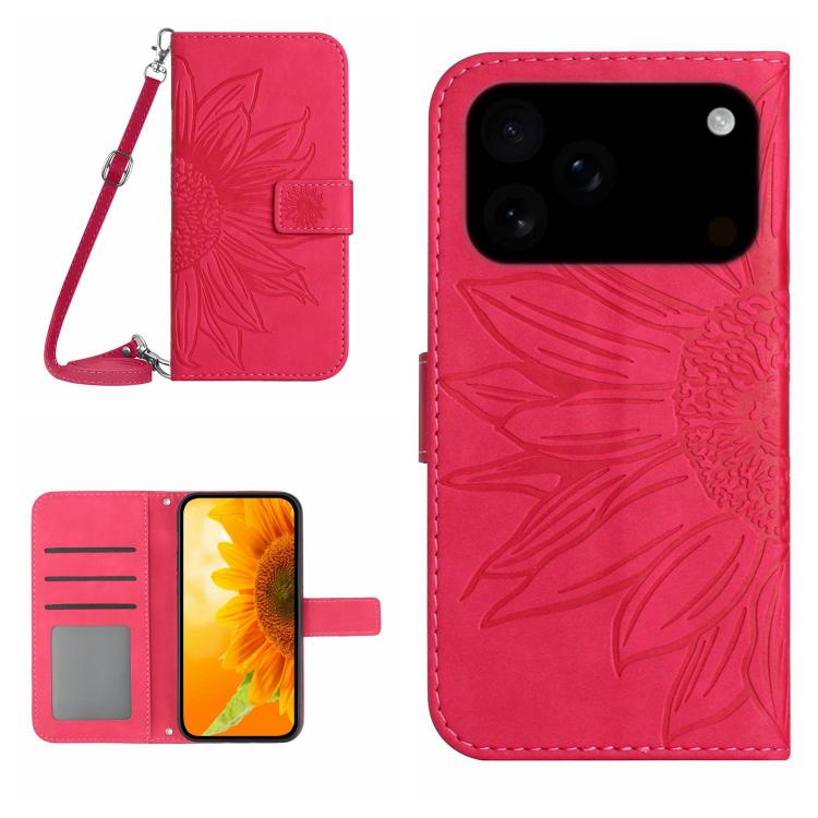 Skin Feel Sun Flower Embossed Flip Leather Phone Case with Lanyard, For iPhone 17 Pro, For iPhone 17