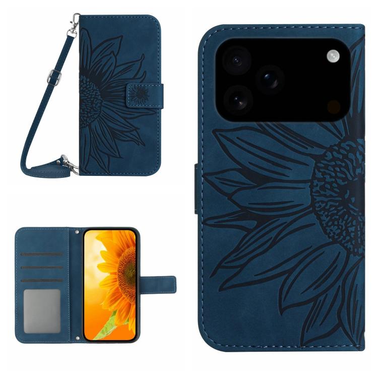 Skin Feel Sun Flower Embossed Flip Leather Phone Case with Lanyard, For iPhone 17 Pro, For iPhone 17
