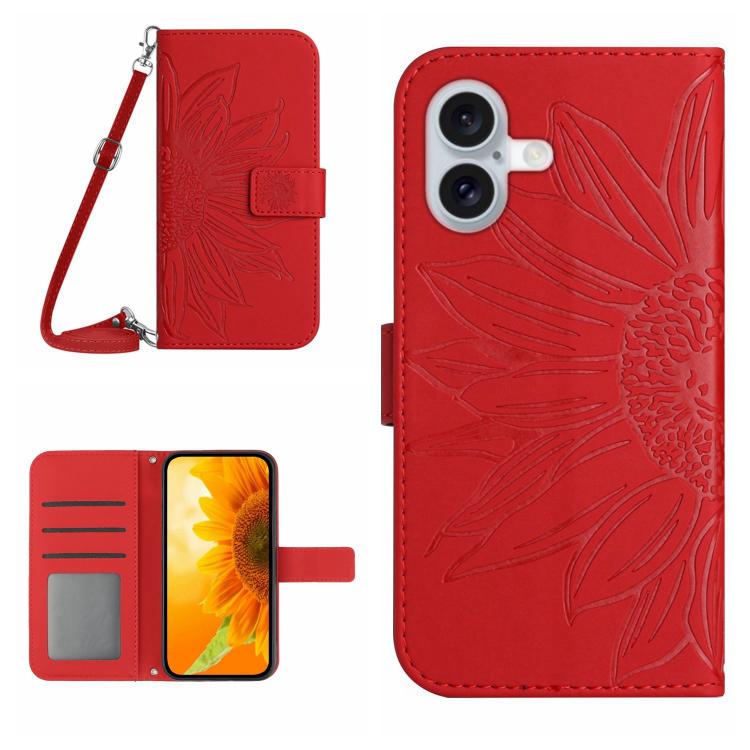 Skin Feel Sun Flower Embossed Flip Leather Phone Case with Lanyard, For iPhone 17 Pro, For iPhone 17