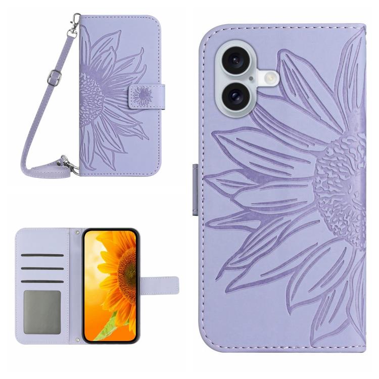 Skin Feel Sun Flower Embossed Flip Leather Phone Case with Lanyard, For iPhone 17 Pro, For iPhone 17