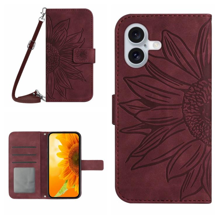 Skin Feel Sun Flower Embossed Flip Leather Phone Case with Lanyard, For iPhone 17 Pro, For iPhone 17