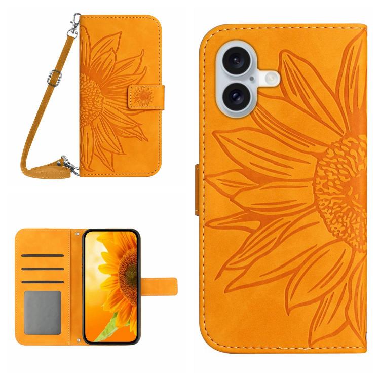 Skin Feel Sun Flower Embossed Flip Leather Phone Case with Lanyard, For iPhone 17 Pro, For iPhone 17