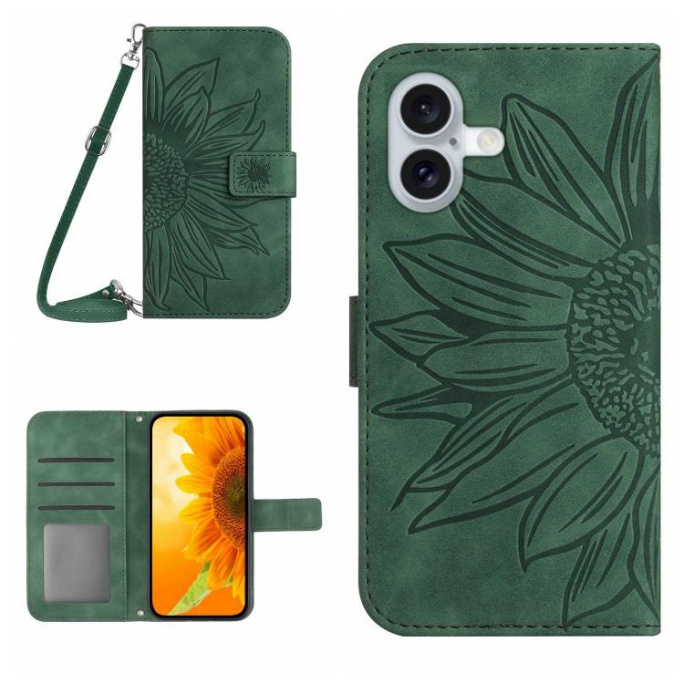 Skin Feel Sun Flower Embossed Flip Leather Phone Case with Lanyard, For iPhone 17 Pro, For iPhone 17