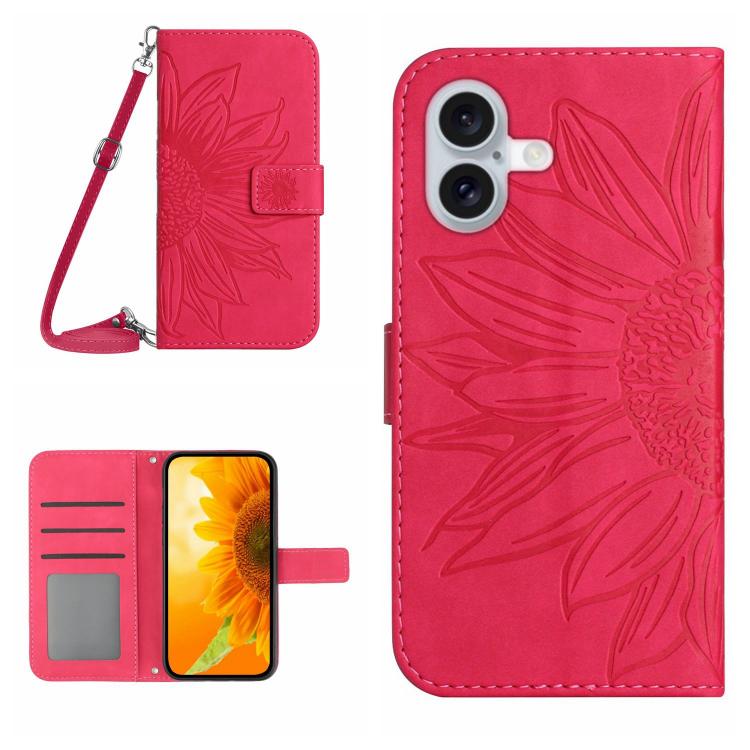 Skin Feel Sun Flower Embossed Flip Leather Phone Case with Lanyard, For iPhone 17 Pro, For iPhone 17