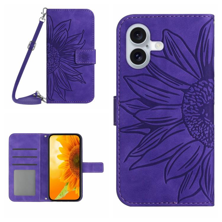 Skin Feel Sun Flower Embossed Flip Leather Phone Case with Lanyard, For iPhone 17 Pro, For iPhone 17
