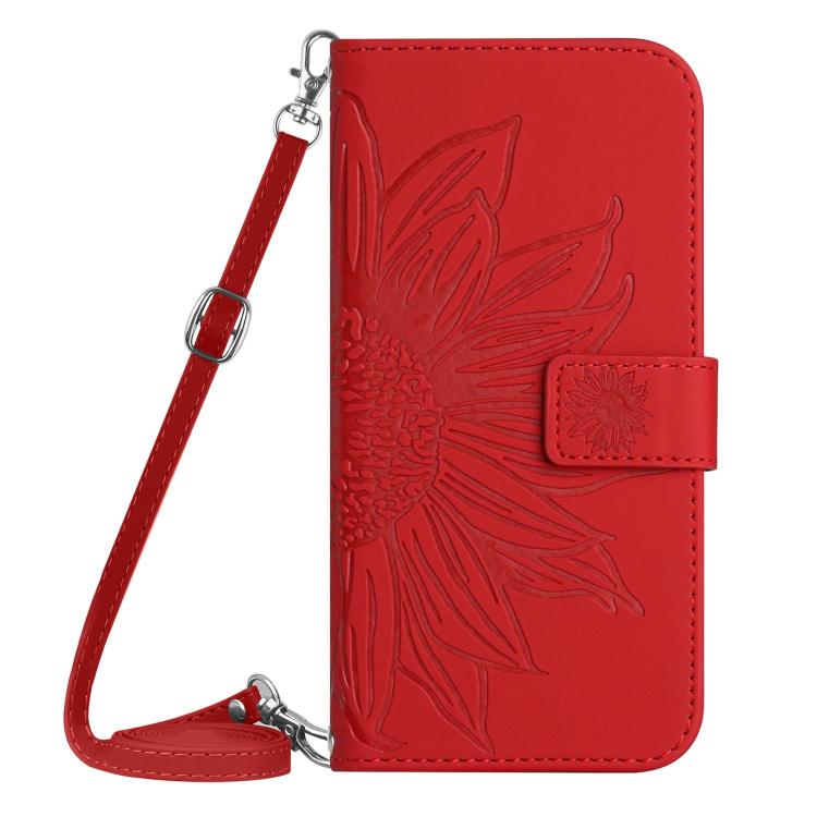 Skin Feel Sun Flower Embossed Flip Leather Phone Case with Lanyard, For iPhone Air, For iPhone 16 Pro Max