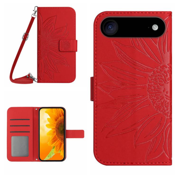 Skin Feel Sun Flower Embossed Flip Leather Phone Case with Lanyard, For iPhone Air, For iPhone 16 Pro Max