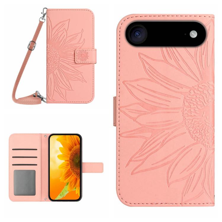 Skin Feel Sun Flower Embossed Flip Leather Phone Case with Lanyard, For iPhone Air, For iPhone 16 Pro Max