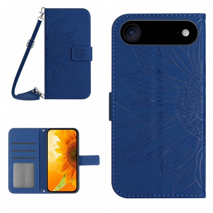 Skin Feel Sun Flower Embossed Flip Leather Phone Case with Lanyard, For iPhone Air, For iPhone 16 Pro Max