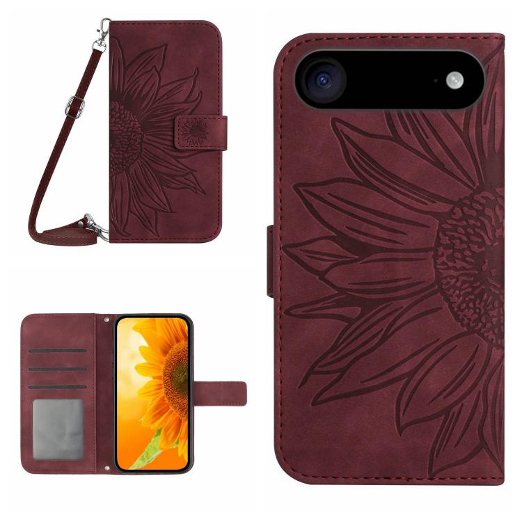 Skin Feel Sun Flower Embossed Flip Leather Phone Case with Lanyard, For iPhone Air, For iPhone 16 Pro Max