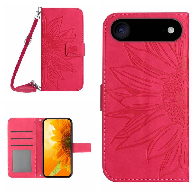 Skin Feel Sun Flower Embossed Flip Leather Phone Case with Lanyard, For iPhone Air, For iPhone 16 Pro Max