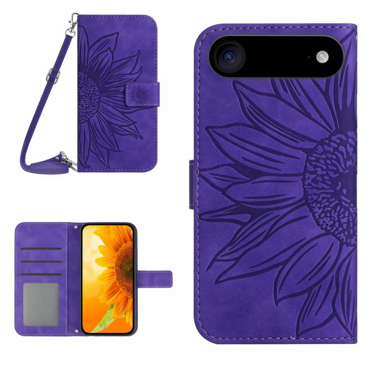 Skin Feel Sun Flower Embossed Flip Leather Phone Case with Lanyard, For iPhone Air, For iPhone 16 Pro Max