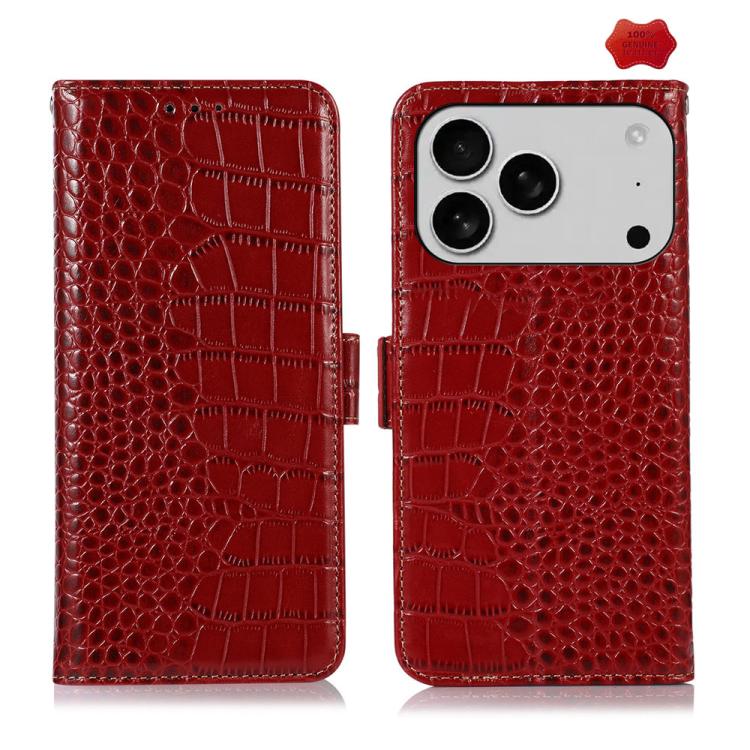 Crocodile Top Layer Cowhide Leather Phone Case, For iPhone 18 Pro / 17 Pro, For iPhone 18 Pro Max / 17 Pro Max, For iPhone 16e / 17e, For iPhone 17, For iPhone Air, For iPhone 16 Pro Max