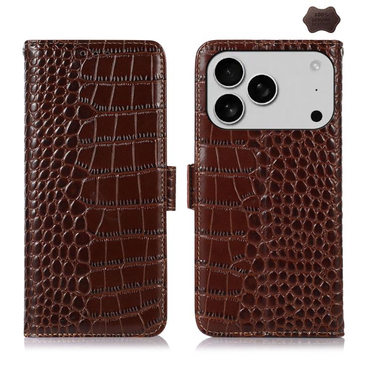 Crocodile Top Layer Cowhide Leather Phone Case, For iPhone 18 Pro / 17 Pro, For iPhone 18 Pro Max / 17 Pro Max, For iPhone 16e / 17e, For iPhone 17, For iPhone Air, For iPhone 16 Pro Max