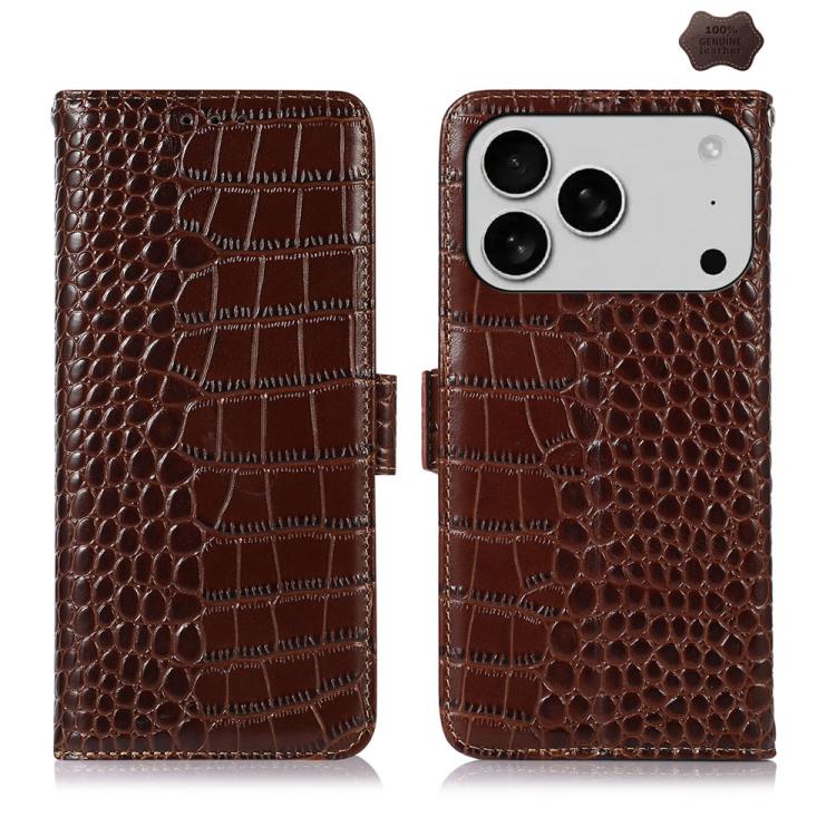 Crocodile Top Layer Cowhide Leather Phone Case, For iPhone 18 Pro / 17 Pro, For iPhone 18 Pro Max / 17 Pro Max, For iPhone 16e / 17e, For iPhone 17, For iPhone Air, For iPhone 16 Pro Max