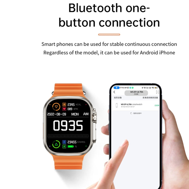 WS-E9 Ultra 2.2 inch IP67 Waterproof Metal Buckle Ocean Silicone Band Smart Watch, Support Heart Rate / NFC, Metal Buckle Ocean Silicone Band (Orange), Metal Buckle Ocean Silicone Band (Blue), Metal Buckle Ocean Silicone Band (Silver)