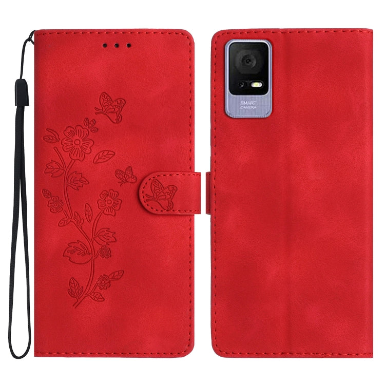 Flower Butterfly Embossing Pattern Leather Phone Case, For TCL 405 / 406 / 408, For TCL 40 SE