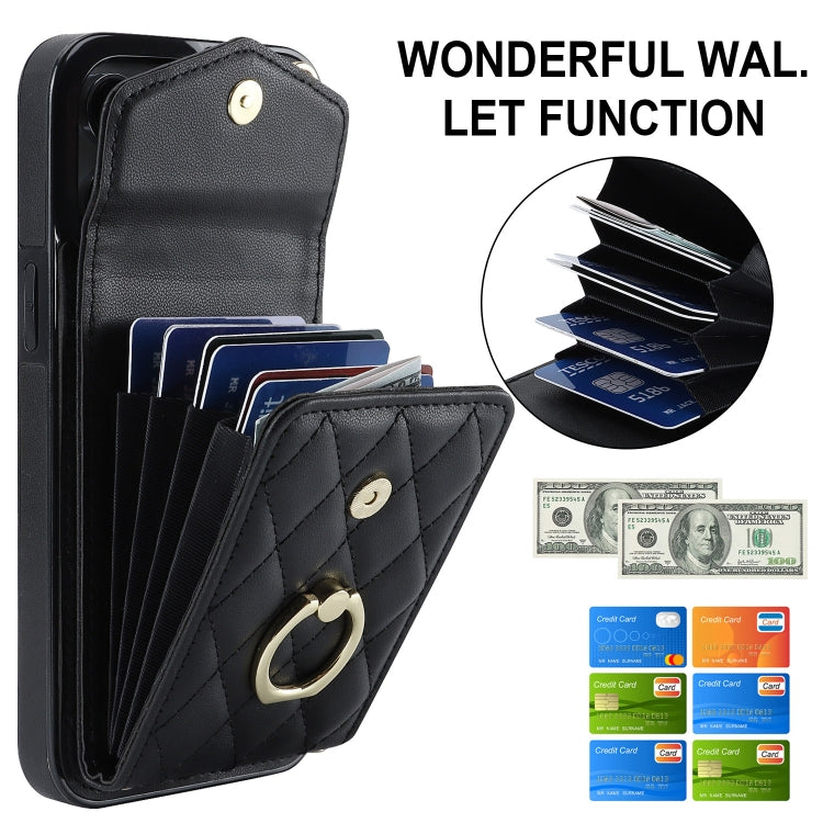 Rhombic Texture Card Bag Phone Case with Long Lanyard, For iPhone 14 Pro Max, For iPhone 13 Pro Max, For iPhone 13 Pro
