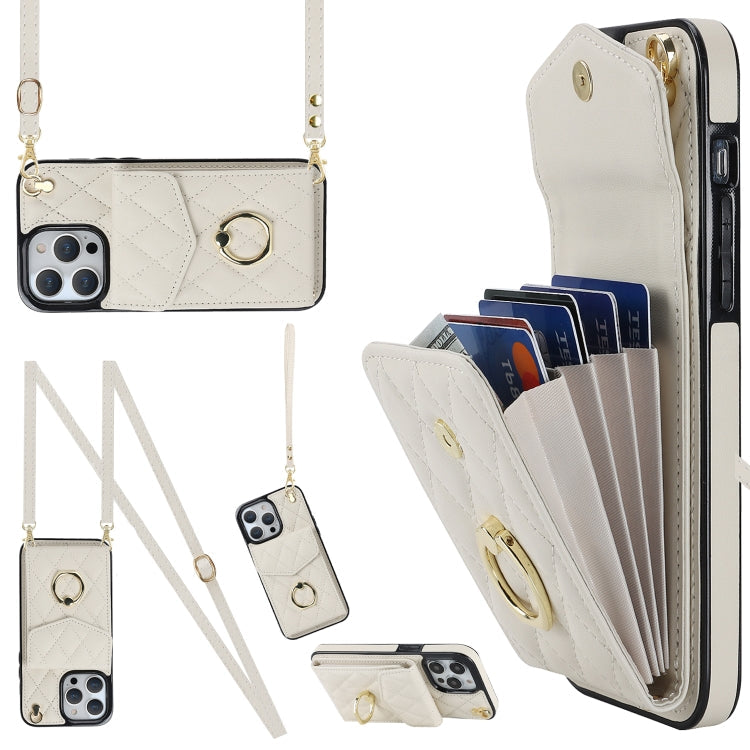 Rhombic Texture Card Bag Phone Case with Long Lanyard, For iPhone 14 Pro Max, For iPhone 13 Pro Max, For iPhone 13 Pro