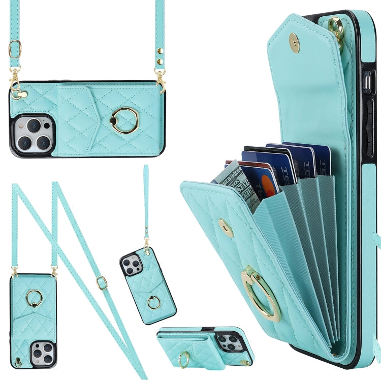 Rhombic Texture Card Bag Phone Case with Long Lanyard, For iPhone 14 Pro Max, For iPhone 13 Pro Max, For iPhone 13 Pro