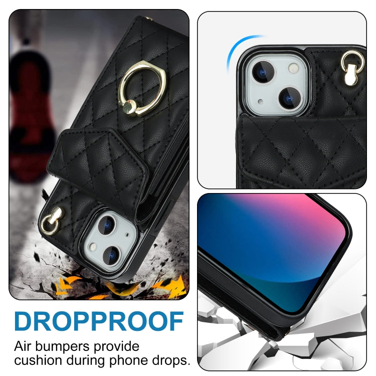 Rhombic Texture Card Bag Phone Case with Long Lanyard, For iPhone 13, For iPhone 12 / 12 Pro, For iPhone 12 Pro Max
