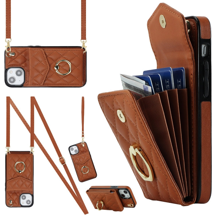 Rhombic Texture Card Bag Phone Case with Long Lanyard, For iPhone 13, For iPhone 12 / 12 Pro, For iPhone 12 Pro Max