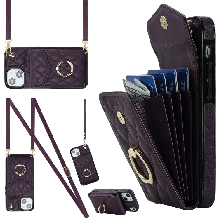 Rhombic Texture Card Bag Phone Case with Long Lanyard, For iPhone 13, For iPhone 12 / 12 Pro, For iPhone 12 Pro Max