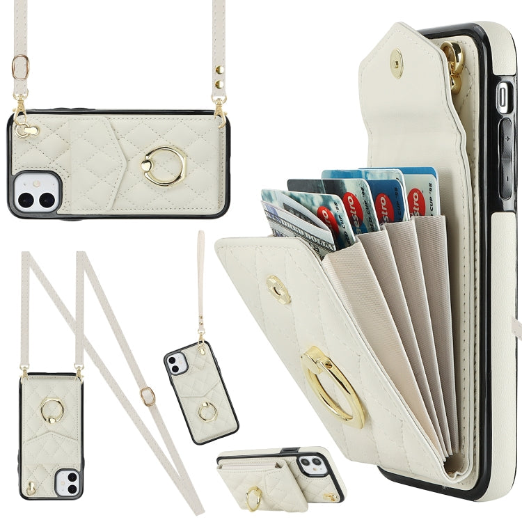 Rhombic Texture Card Bag Phone Case with Long Lanyard, For iPhone 11 Pro Max, For iPhone 11, For iPhone 11 Pro