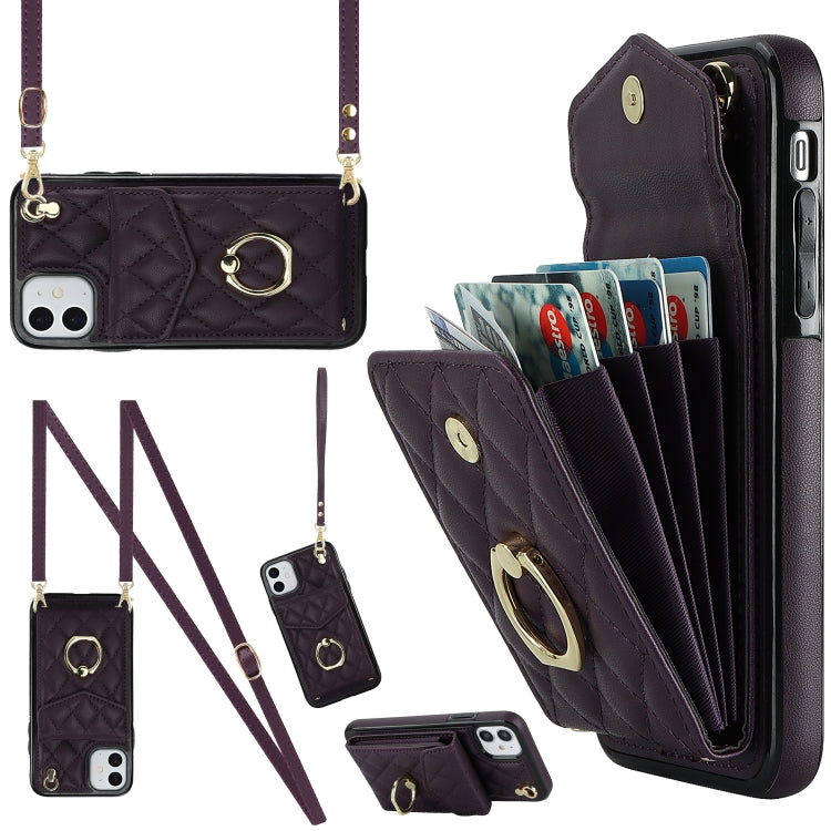 Rhombic Texture Card Bag Phone Case with Long Lanyard, For iPhone 11 Pro Max, For iPhone 11, For iPhone 11 Pro