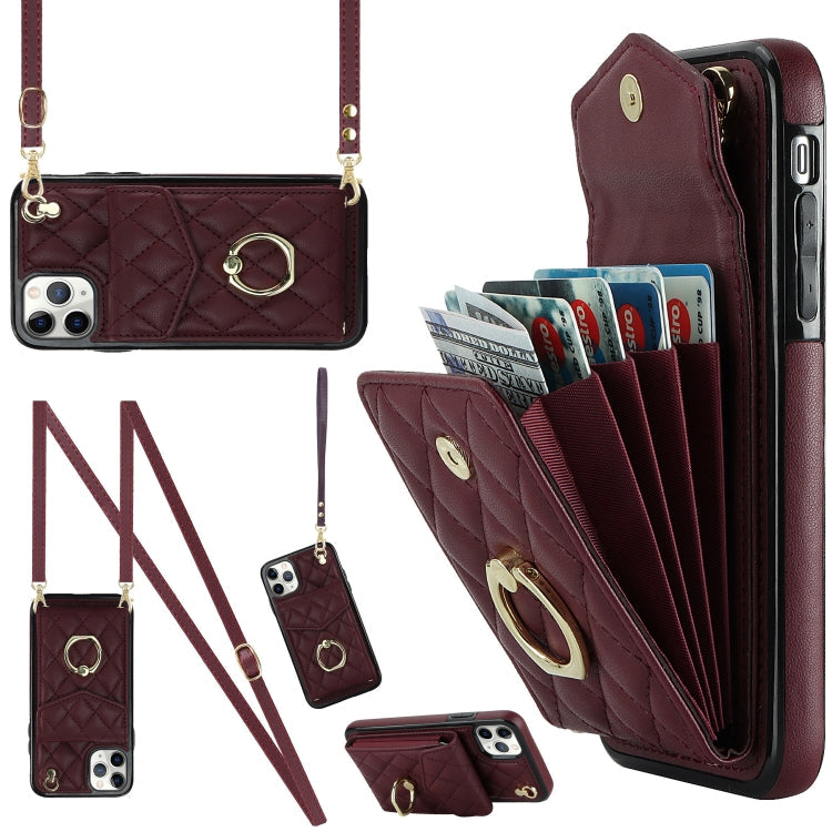 Rhombic Texture Card Bag Phone Case with Long Lanyard, For iPhone 11 Pro Max, For iPhone 11, For iPhone 11 Pro