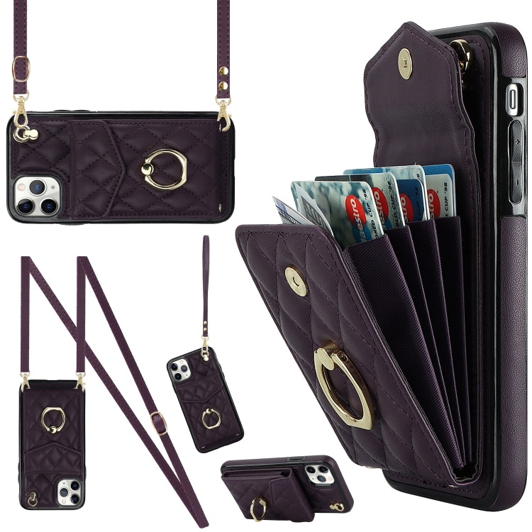 Rhombic Texture Card Bag Phone Case with Long Lanyard, For iPhone 11 Pro Max, For iPhone 11, For iPhone 11 Pro