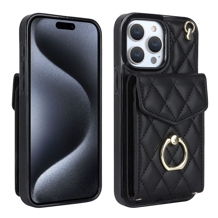 Rhombic Texture Card Bag Phone Case with Long Lanyard, For iPhone 17, For iPhone Air, For iPhone 15 Pro Max