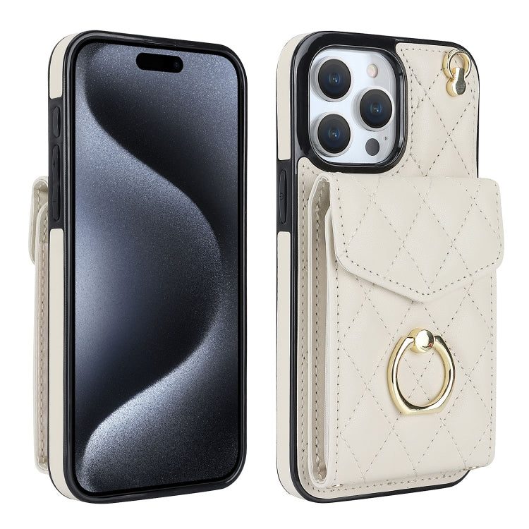 Rhombic Texture Card Bag Phone Case with Long Lanyard, For iPhone 17, For iPhone Air, For iPhone 15 Pro Max
