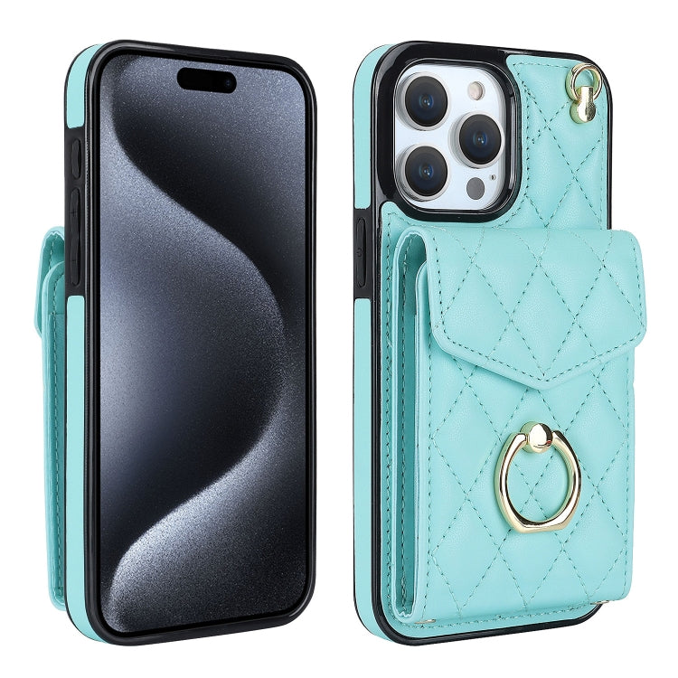 Rhombic Texture Card Bag Phone Case with Long Lanyard, For iPhone 17, For iPhone Air, For iPhone 15 Pro Max