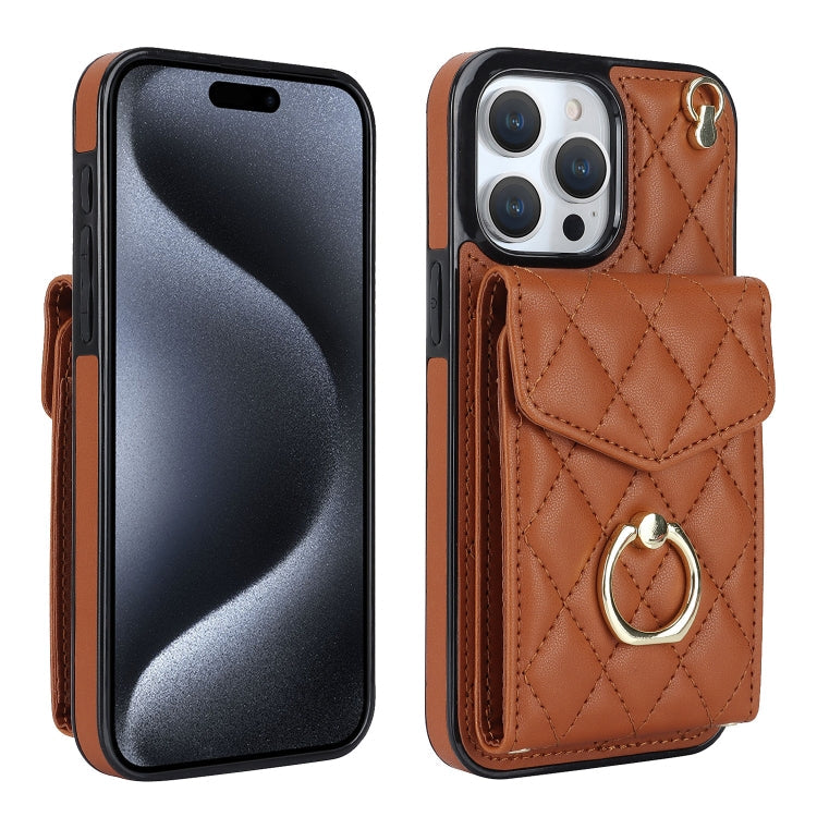 Rhombic Texture Card Bag Phone Case with Long Lanyard, For iPhone 17, For iPhone Air, For iPhone 15 Pro Max
