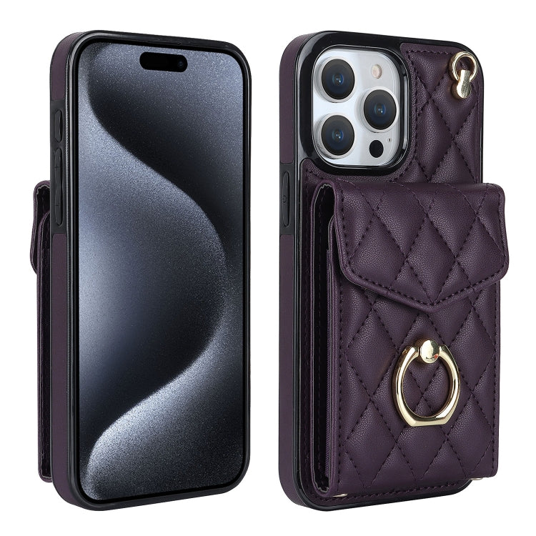 Rhombic Texture Card Bag Phone Case with Long Lanyard, For iPhone 17, For iPhone Air, For iPhone 15 Pro Max