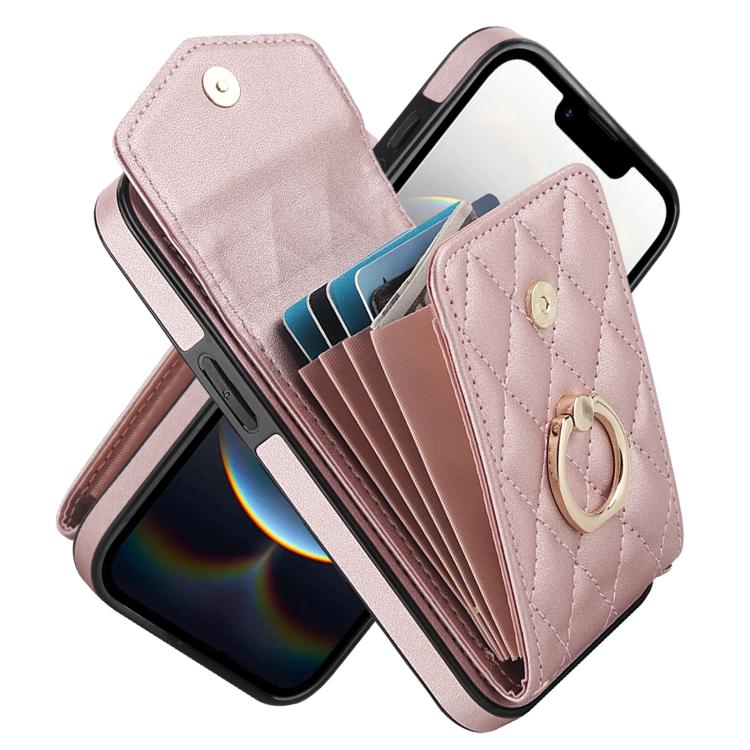 Rhombic Texture Card Bag Phone Case with Long Lanyard, For iPhone 17e / 16e, For iPhone 17 Pro Max, For iPhone 17 Pro