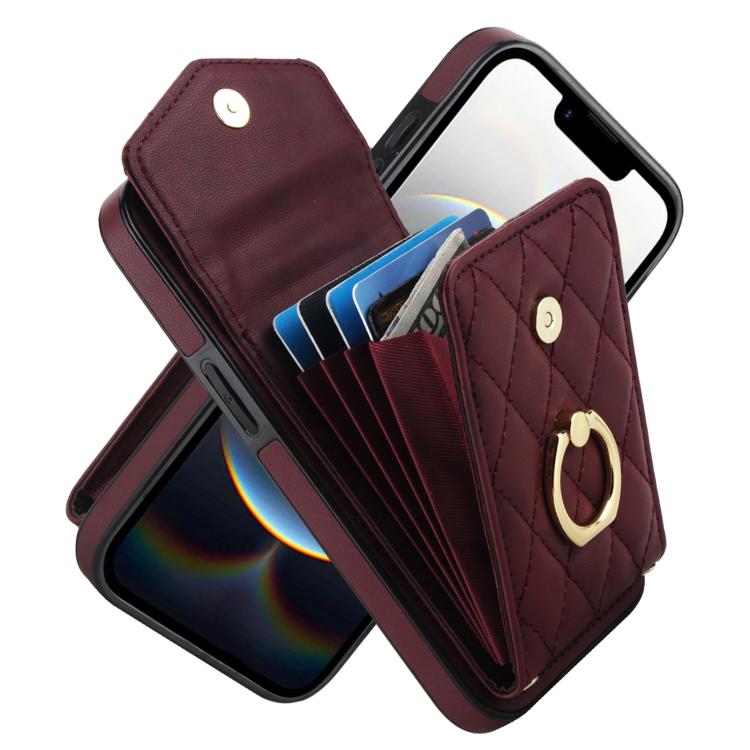 Rhombic Texture Card Bag Phone Case with Long Lanyard, For iPhone 17e / 16e, For iPhone 17 Pro Max, For iPhone 17 Pro