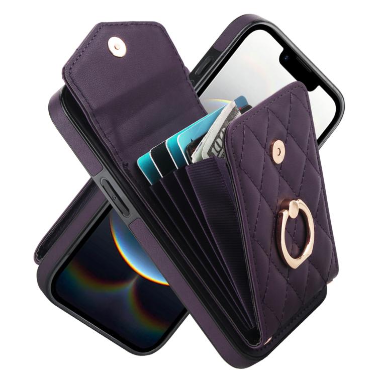 Rhombic Texture Card Bag Phone Case with Long Lanyard, For iPhone 17e / 16e, For iPhone 17 Pro Max, For iPhone 17 Pro