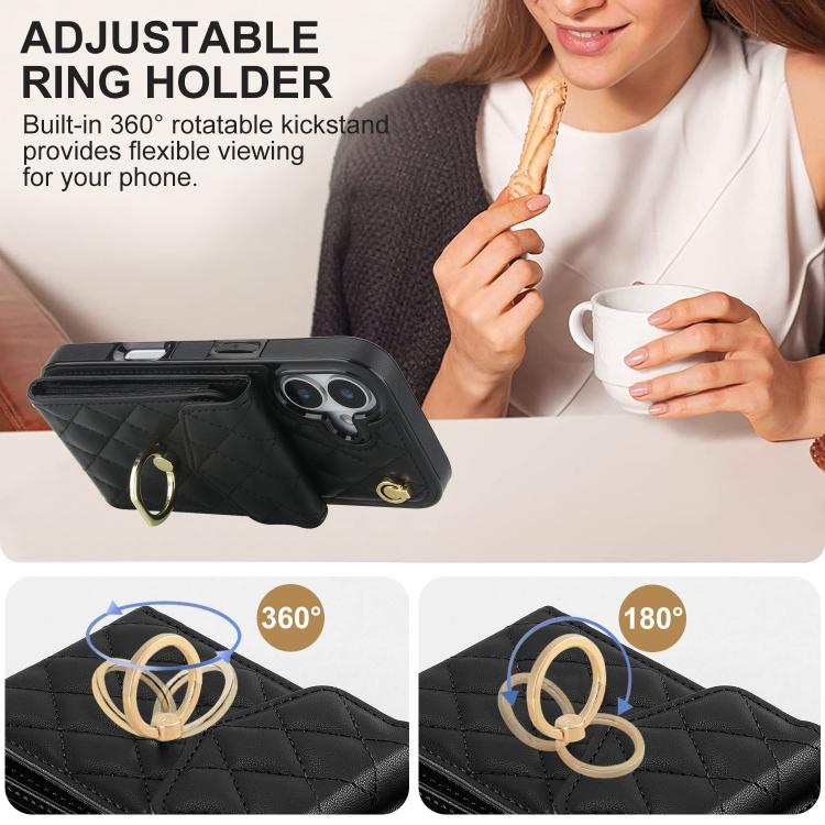 Rhombic Texture Card Bag Phone Case with Long Lanyard, For iPhone 17, For iPhone Air, For iPhone 15 Pro Max