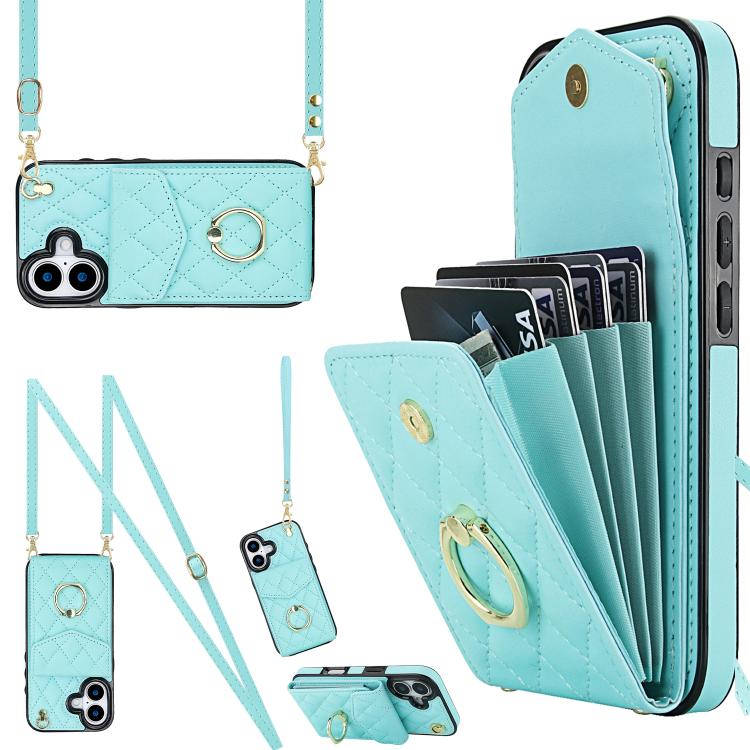 Rhombic Texture Card Bag Phone Case with Long Lanyard, For iPhone 17, For iPhone Air, For iPhone 15 Pro Max