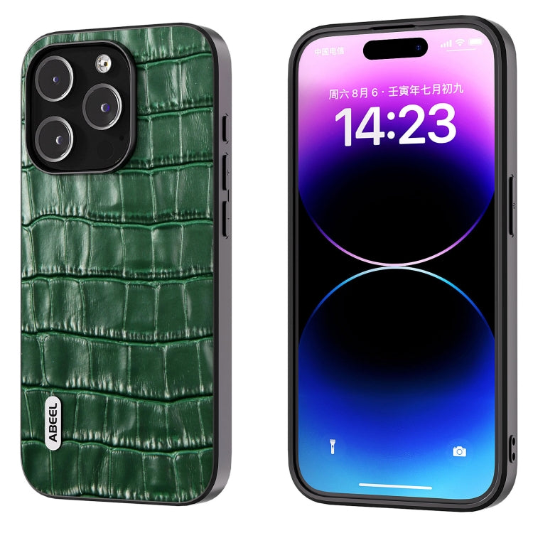 ABEEL Crocodile Texture Genuine Leather Phone Case, For iPhone 16 Pro Max, For iPhone 16 Pro, For iPhone 16 Plus, For iPhone 16, For iPhone 15 Pro Max, For iPhone 15 Pro
