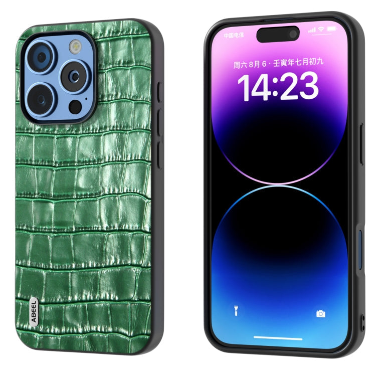 ABEEL Crocodile Texture Genuine Leather Phone Case, For iPhone 16 Pro Max, For iPhone 16 Pro, For iPhone 16 Plus, For iPhone 16, For iPhone 15 Pro Max, For iPhone 15 Pro