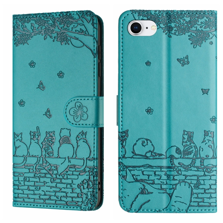 Cat Embossing Pattern Leather Phone Case with Lanyard, For iPhone 16e / 17e, For iPhone 17 Pro Max, For iPhone 17 Pro, For iPhone 17