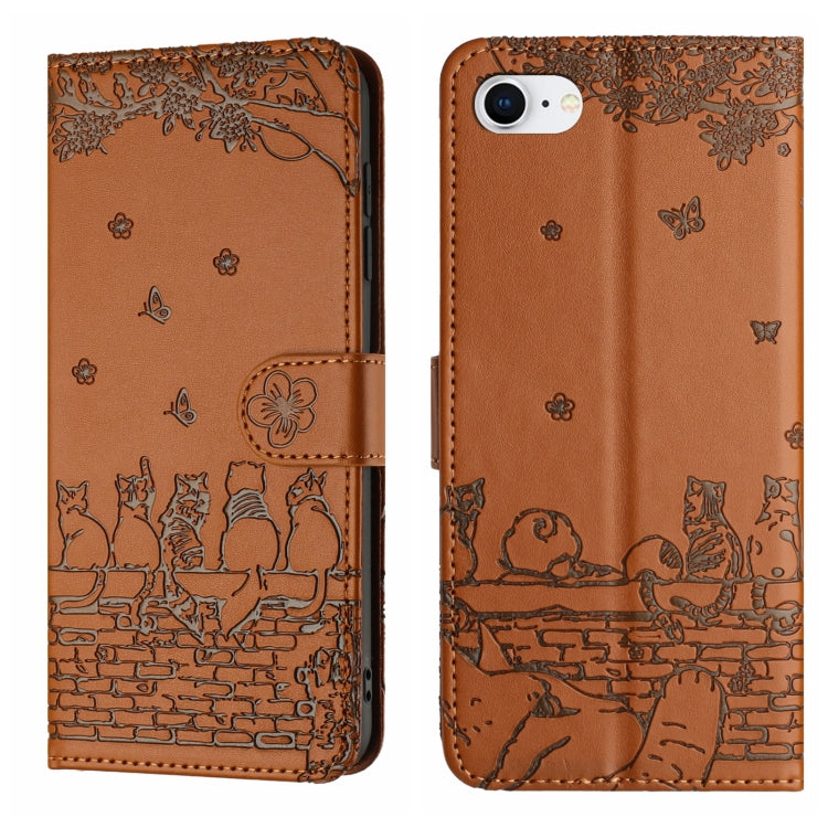 Cat Embossing Pattern Leather Phone Case with Lanyard, For iPhone 16e / 17e, For iPhone 17 Pro Max, For iPhone 17 Pro, For iPhone 17