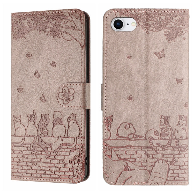 Cat Embossing Pattern Leather Phone Case with Lanyard, For iPhone 16e / 17e, For iPhone 17 Pro Max, For iPhone 17 Pro, For iPhone 17