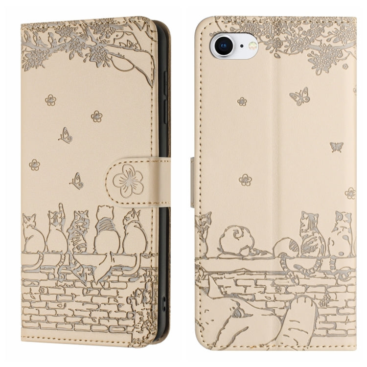 Cat Embossing Pattern Leather Phone Case with Lanyard, For iPhone 16e / 17e, For iPhone 17 Pro Max, For iPhone 17 Pro, For iPhone 17