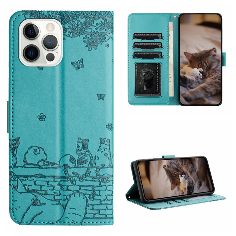 Cat Embossing Pattern Leather Phone Case with Lanyard, For iPhone Air, For iPhone 16 Pro Max, For iPhone 16 Pro, For iPhone 16 Plus
